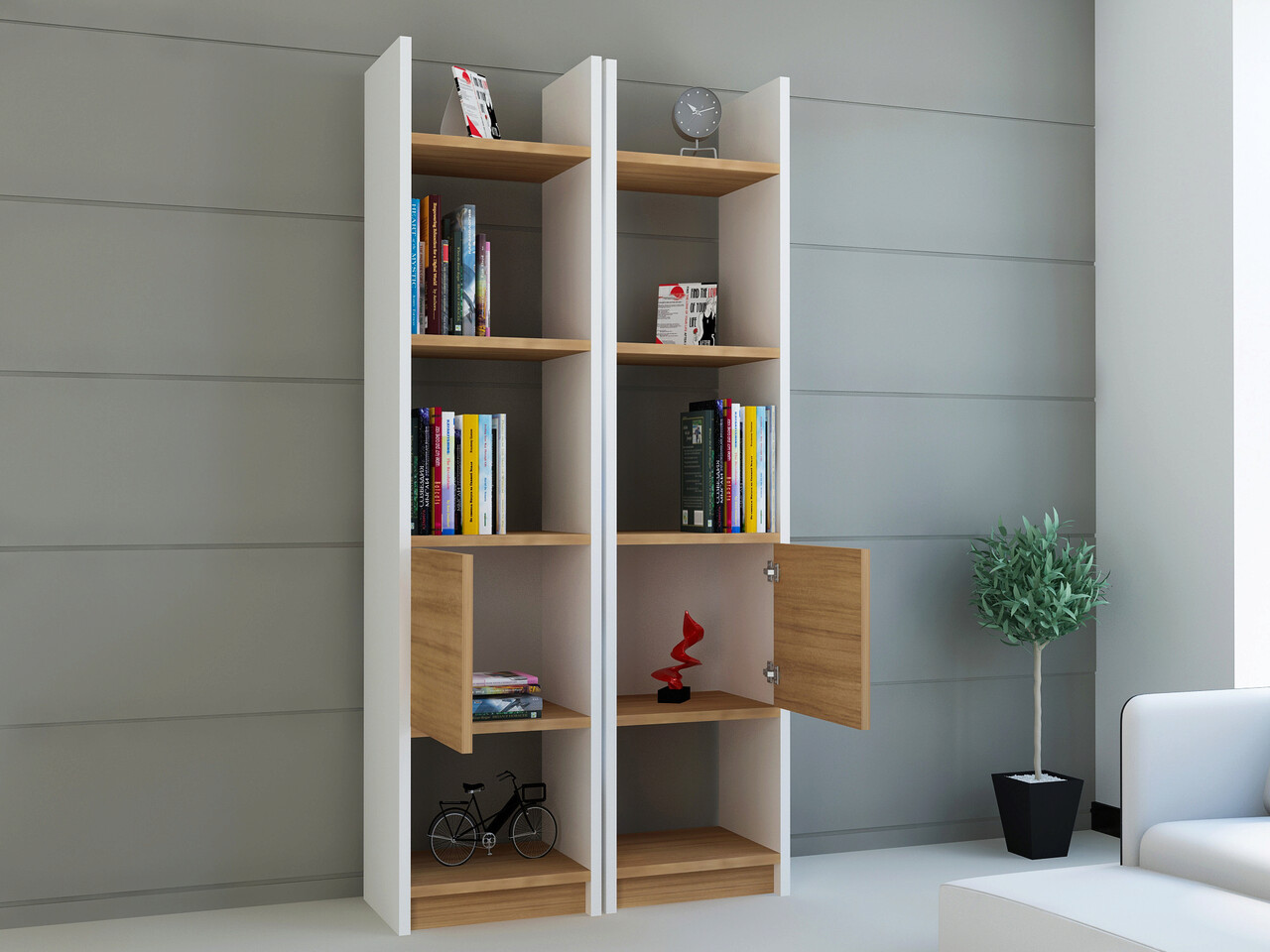 Corp biblioteca, Hanah Home, Esbi 102, 66.2x150x29.5 cm, Alb / Teak - imagine 6